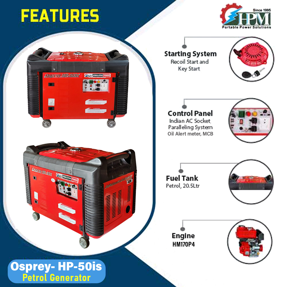 5 KVA Petrol Inverter Generator,  Recoil, Self  & Remote Start Model Osprey HP-55is